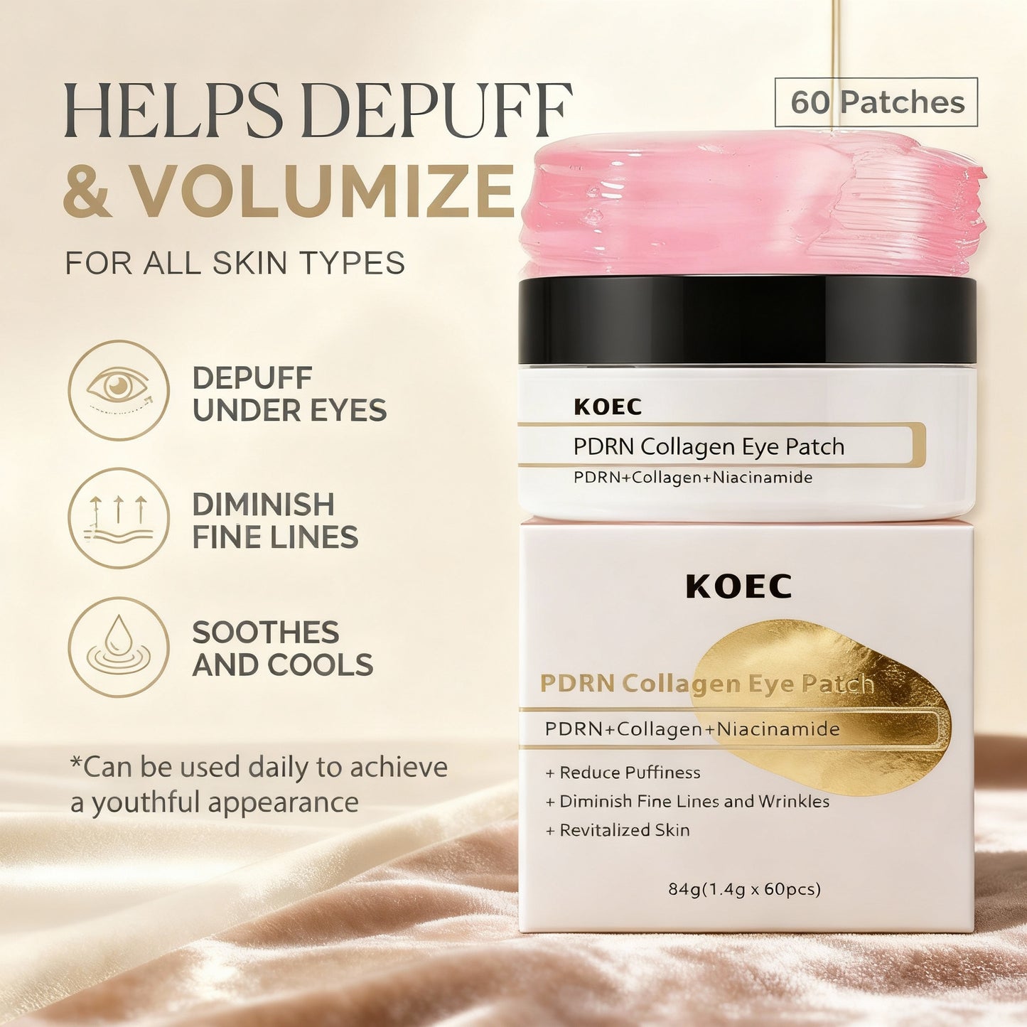 PDRN Collagen Niacinamide Nourishing Eye Mask - 60pcs